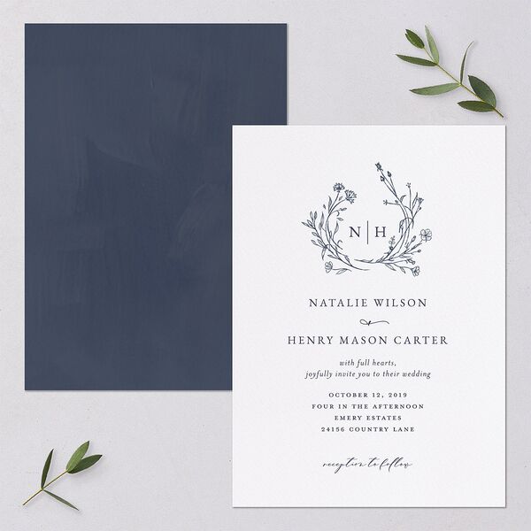 Natural Monogram Wedding Invitations Midnight Navy Signature Blank No Standard