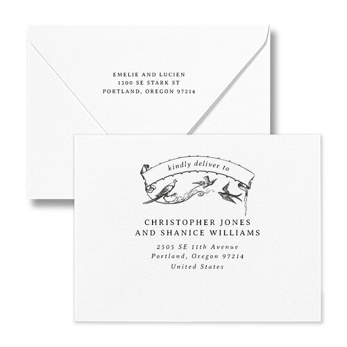 Vintage Toile Thank You Card Euro Envelopes White Midnight Both Recipient and Return Addresses Luxe Signature
