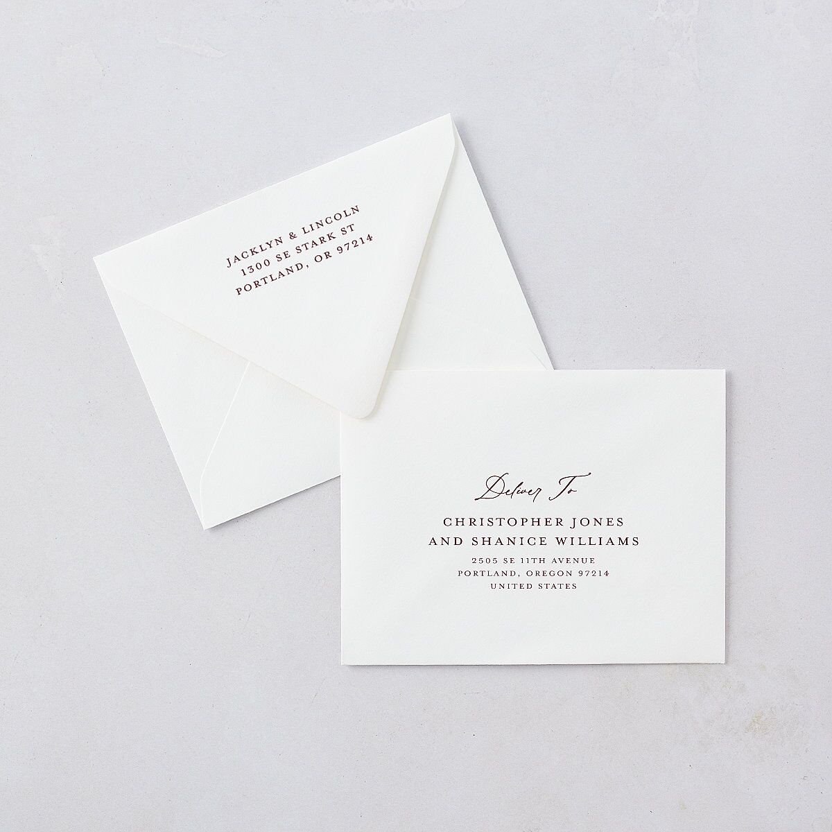 Elegant Vintage Images Thank You Card Euro Envelopes White Burgundy Both Recipient and Return Addresses Luxe Signature
