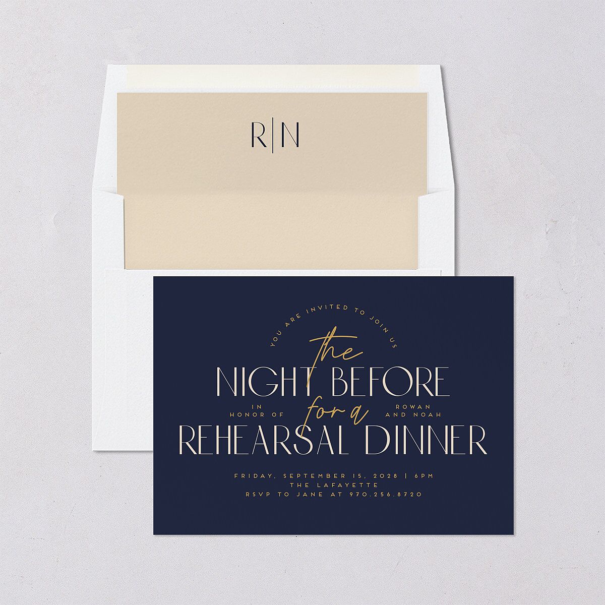 Headline Rehearsal Dinner Invitations Navy Signature Blank