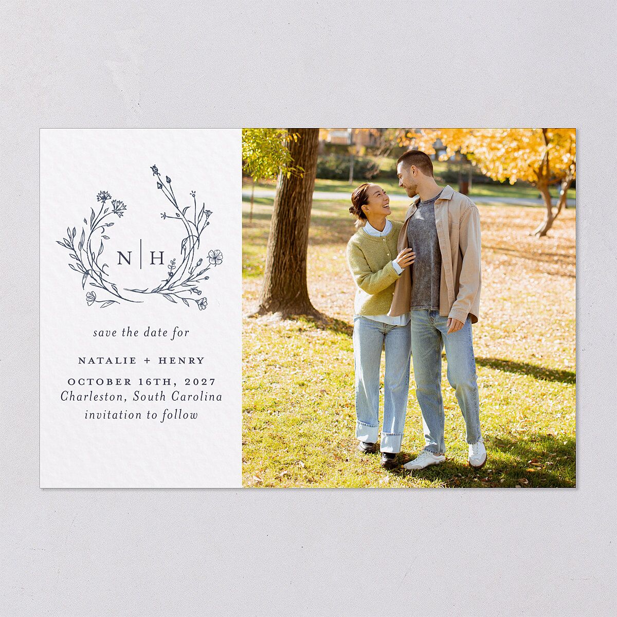 Natural Monogram Save The Date Postcards — view 3