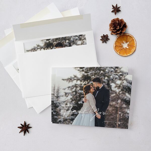 Scripted Thanks Holiday Cards Pure White Signature Blank Standard Landscape