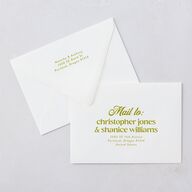 Modern Retro Type Save The Date Card Euro Envelopes White Brass Both Recipient and Return Addresses Luxe Signature