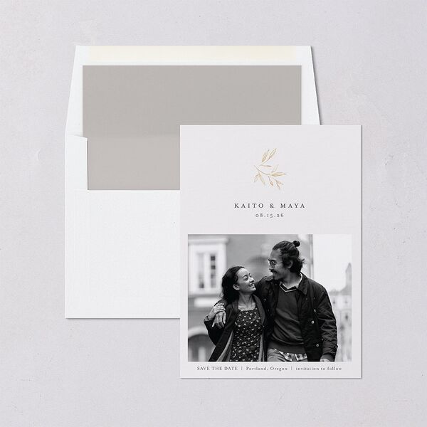 Shining Sprig Save The Date Cards Gold Mist Signature smooth Blank No Standard