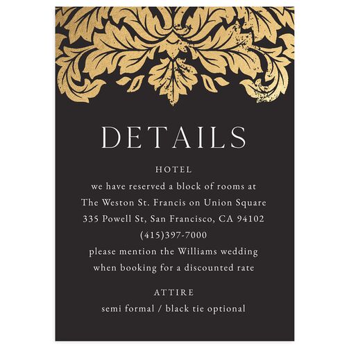 Elegant Damask Wedding Enclosure Cards Gold Licorice Signature Standard