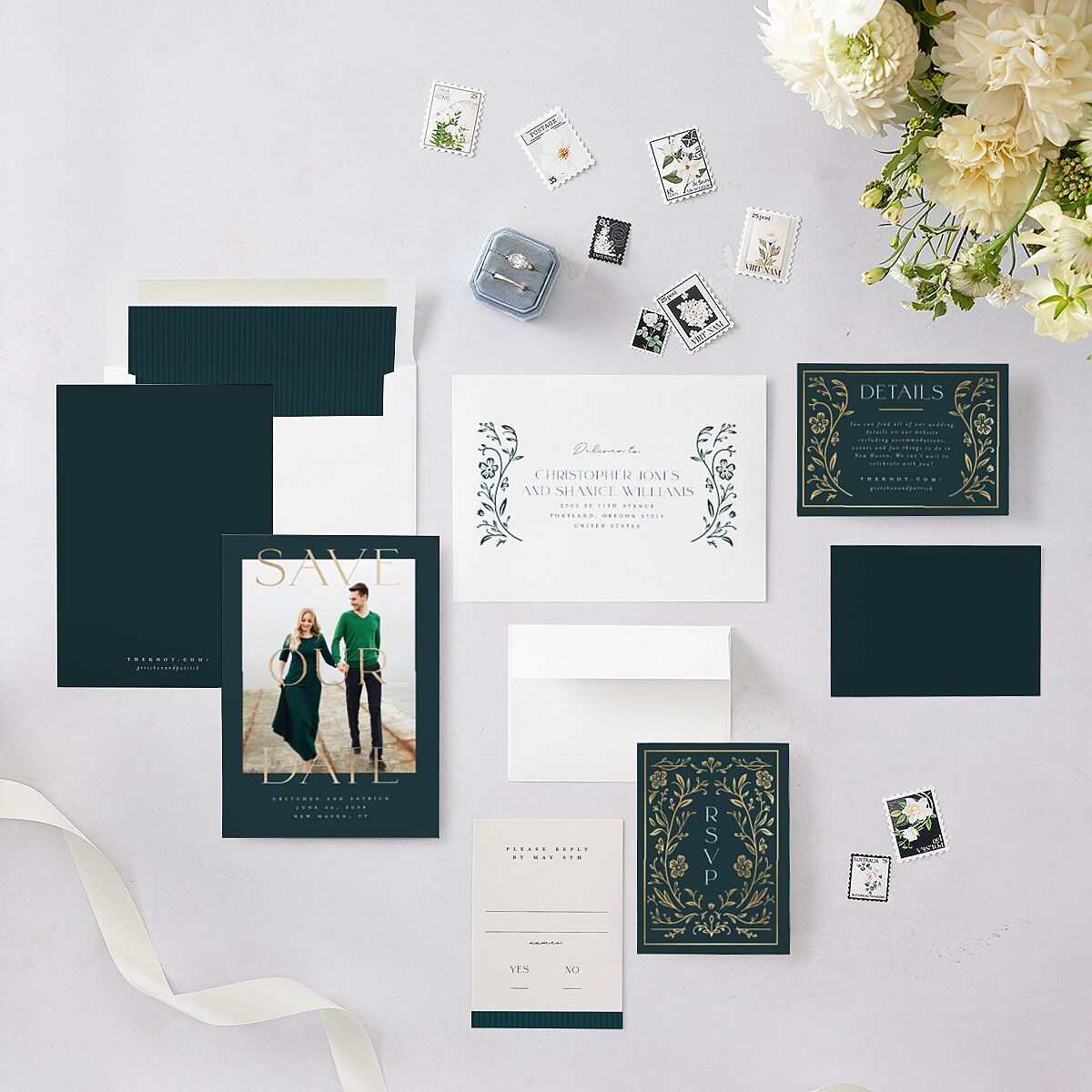 Storybook Filigree Save The Date Cards Gold Dark Night Signature smooth Blank No Standard