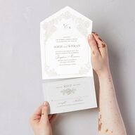 Love Story Lace All-in-One Wedding Invitations Pure White Signature Light Both Recipient and Return Addresses No