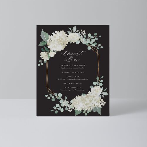 Elegant Hydrangea Menu Bended Tabletop Sign X-small Charcoal Standard Plastic XS Tabletop Menu