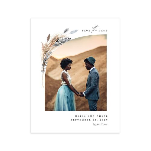 Soft Pampas Botanical Save the Date Petite Cards Dusty Blue Signature smooth Blank No Standard