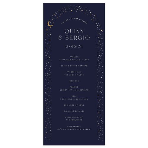 Celestial Arch Wedding Programs Gold Navy Signature