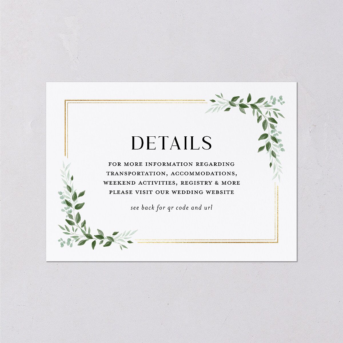 Greenery Frame Foil Wedding Enclosure Cards Gold Pure White Signature Standard