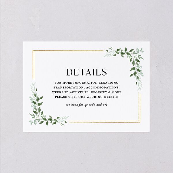 Greenery Frame Foil Wedding Enclosure Cards Gold Pure White Signature Standard