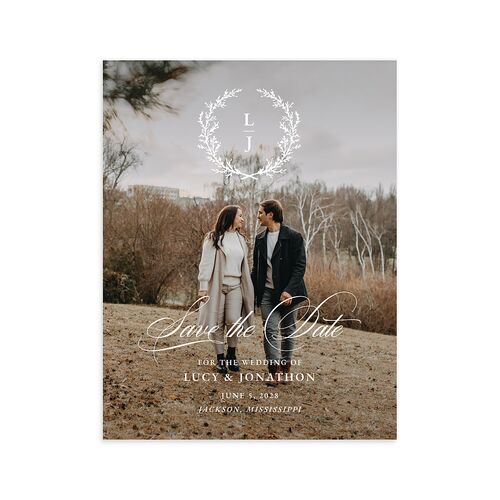 Branches Monogram Save the Date Petite Cards Midnight Navy Signature smooth Blank No Standard