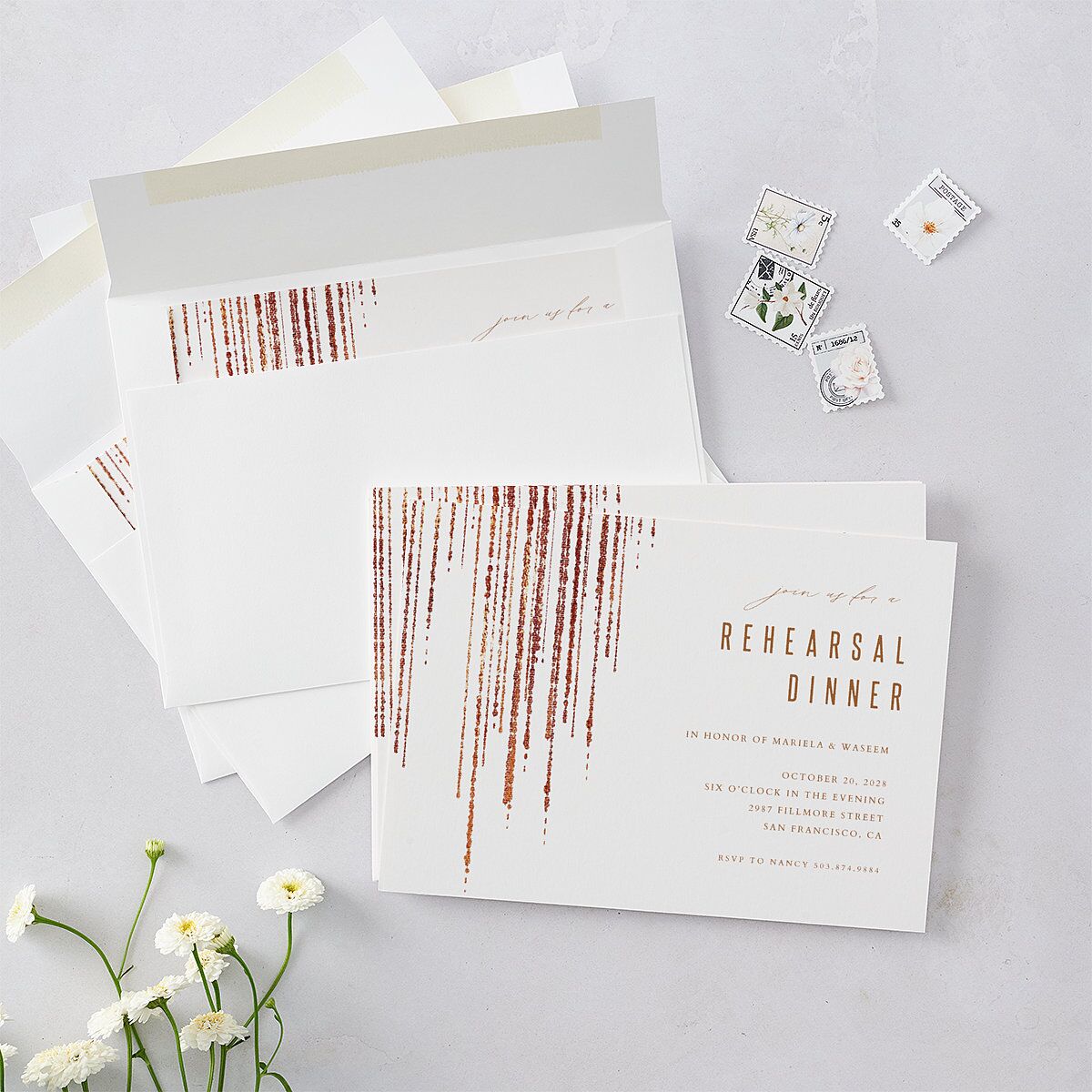 Classic Cascade Rehearsal Dinner Invitations Snow Signature Blank