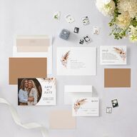 Bohemian Floral Hoop Save The Date Cards Camel Signature smooth Blank No Standard
