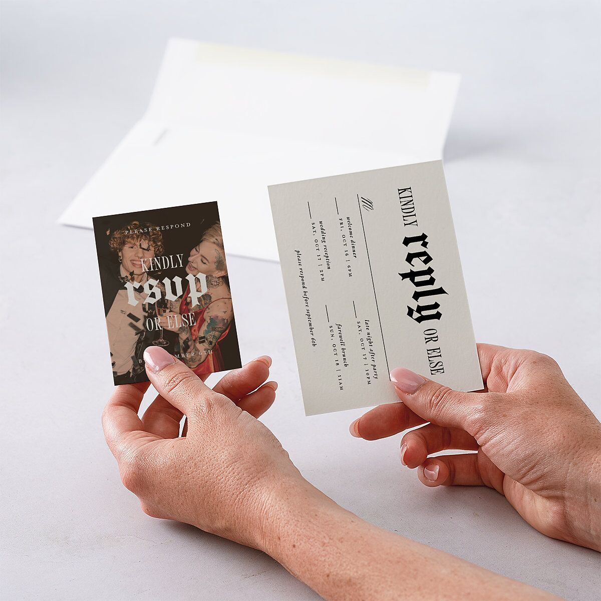 Til Death Gothic Photo QR Code RSVP Cards Sand Signature Standard