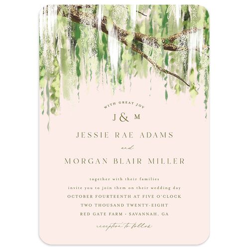 Southern Spanish Moss Wedding Invitations Pink Cotton Signature Blank No Rounded