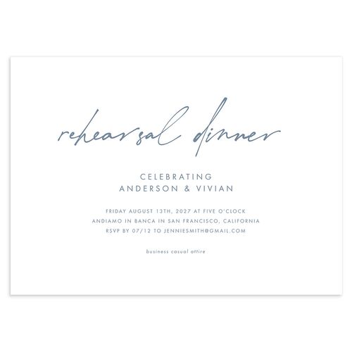Simply Script Rehearsal Dinner Invitations Dusty Blue Signature Blank Standard