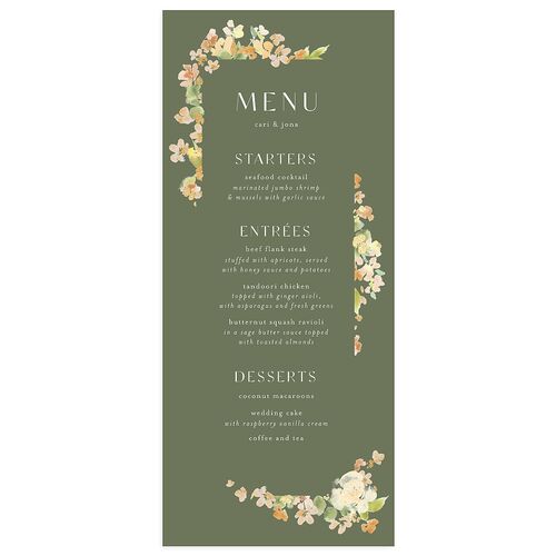 Scattered Blossoms Menus Gold Sage Signature