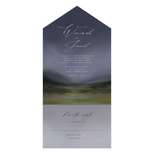 Western Valley All-in-One Wedding Invitations Midnight Navy Signature Light Both Recipient and Return Addresses No