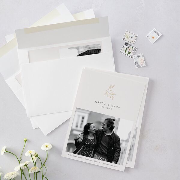 Shining Sprig Save The Date Cards Gold Mist Signature smooth Blank No Standard