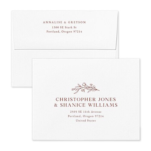 Simple Rustic Wreath Save the Date Petite Card Envelopes Terracotta Rust Both Recipient and Return Addresses Signature Standard