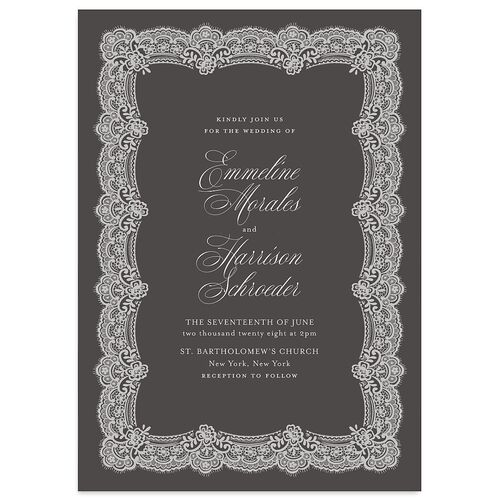 Elegant Lace Wedding Invitations Steel Gray Signature Blank No Standard
