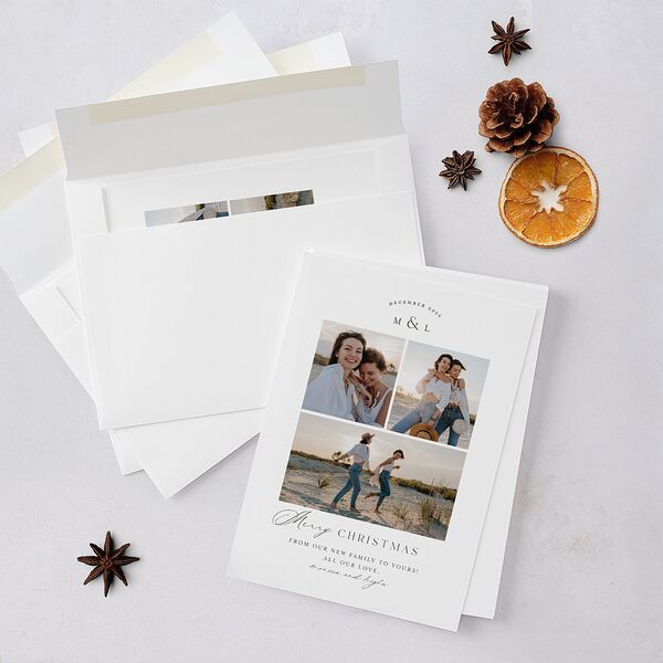 Monogram Christmas Holiday Cards Pure White Signature Blank Portrait Standard