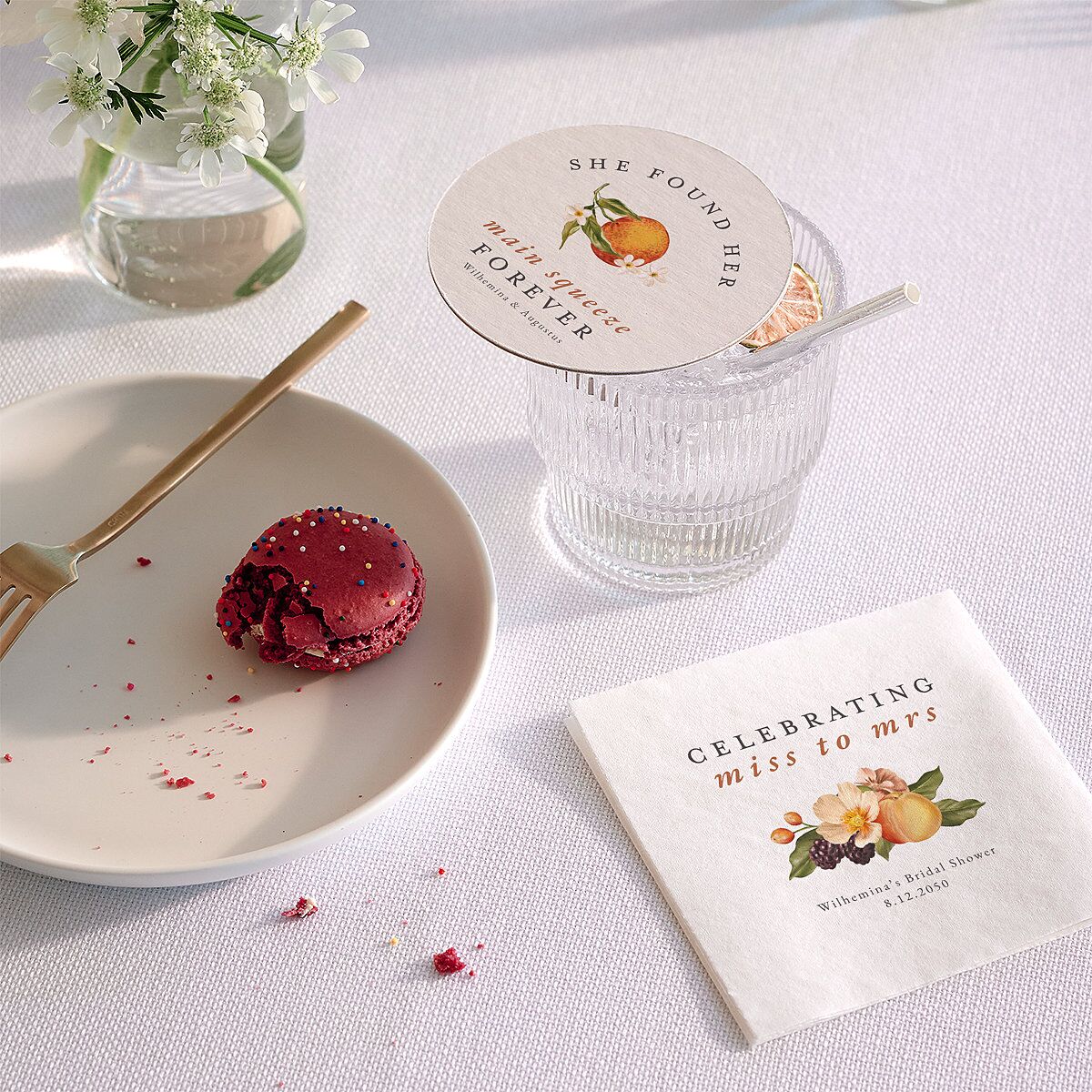 Botanical Citrus Garden Bridal Shower Wedding Day Coasters Rose Gold Cardboard Circle