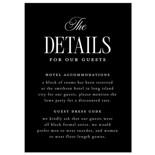 Traditionally Classic Wedding Event Detail Cards Licorice Signature Standard