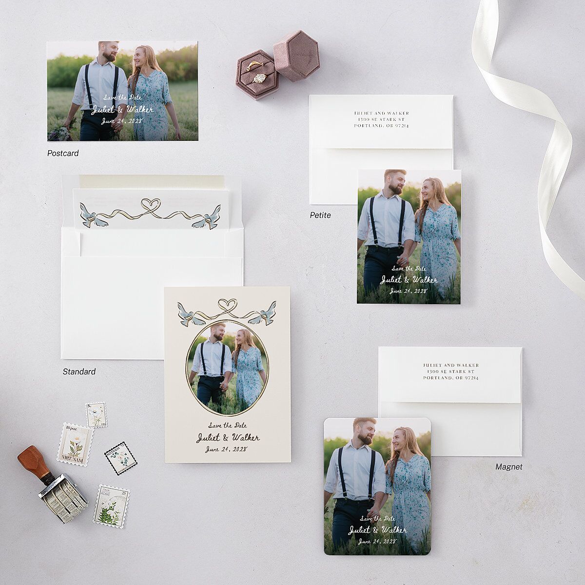 Watercolor Fairytale Trees Save the Date Cards Slate Signature smooth Blank Standard