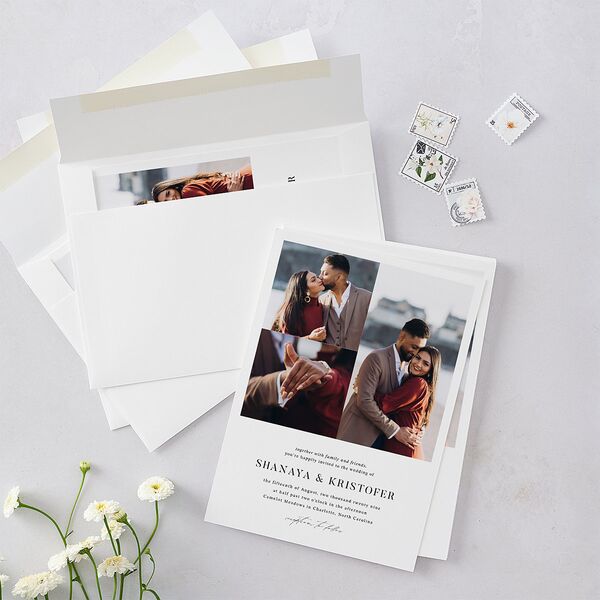 Elegant Gallery Tri Photo Wedding Invitations Pure White Signature Blank No Standard