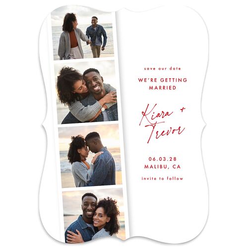 Modern Photobooth Photo Strip Save the Date Cards Ruby Signature smooth Blank No Bracket