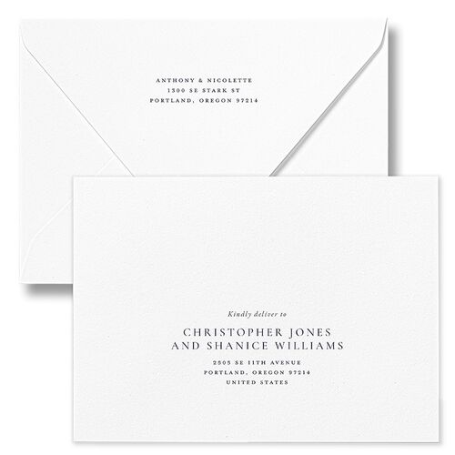 Elegant Photo Monogram Wedding Invitation Euro Envelopes Navy White Both Recipient and Return Addresses Luxe Signature