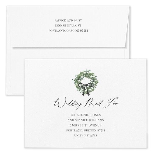 Festive Garland Wedding Invitation Envelopes White Champagne Recipient Address Standard Signature