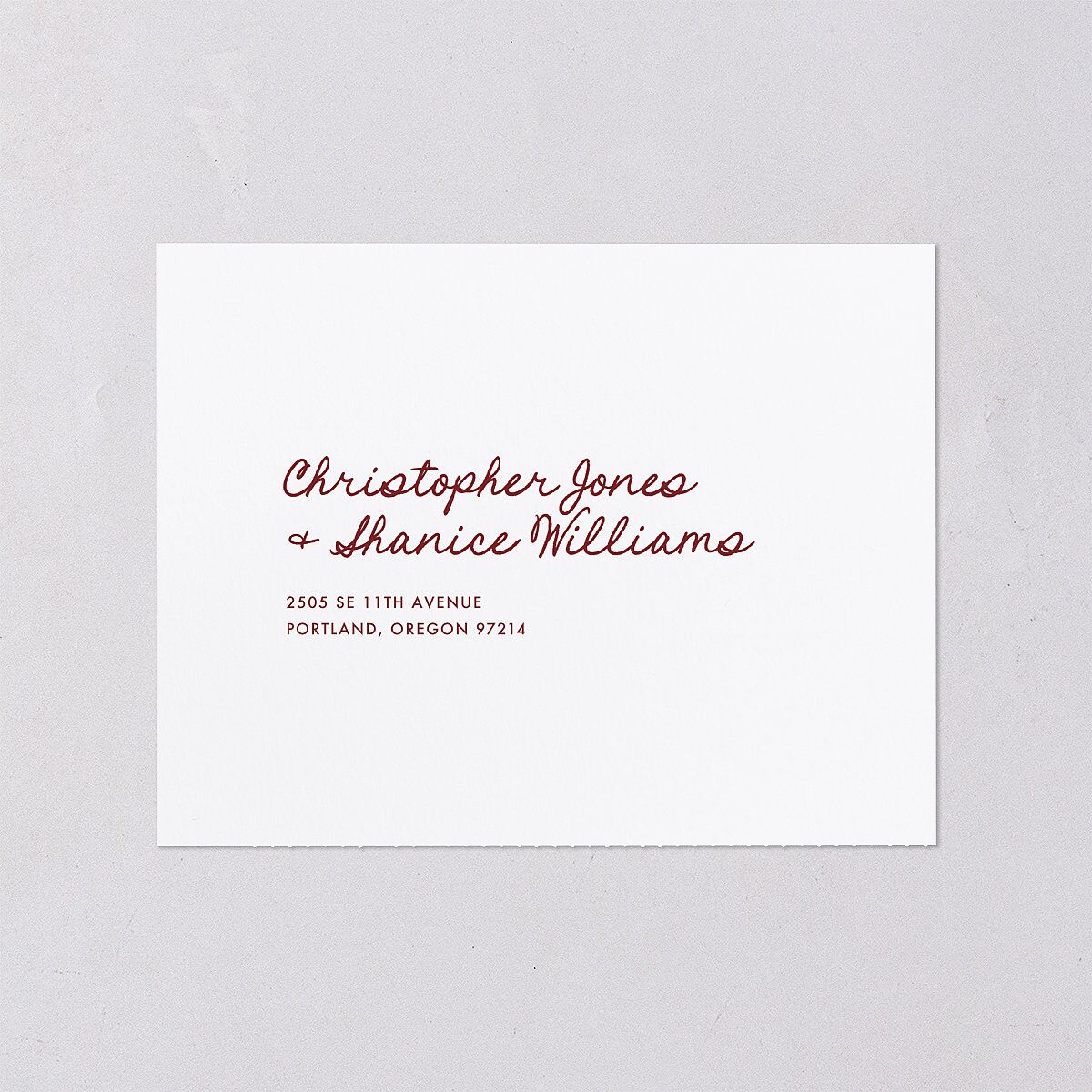 Hand Drawn Heart Photo All-in-One Wedding Invitations Maroon Signature Light Both Recipient and Return Addresses No