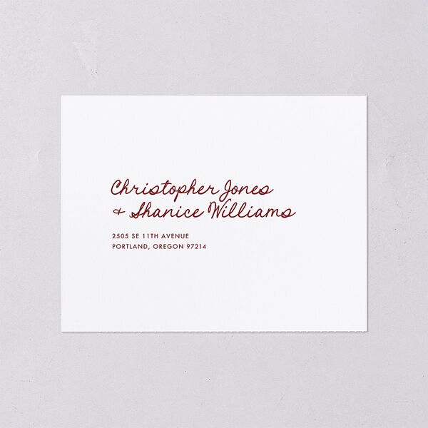 Hand Drawn Heart Photo All-in-One Wedding Invitations Maroon Signature Light Both Recipient and Return Addresses No