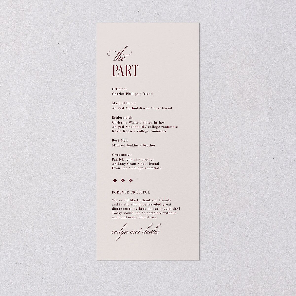 Whimsical Hand Drawn Bow Wedding Programs Burgundy Signature