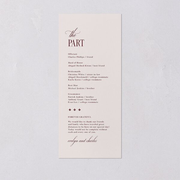 Whimsical Hand Drawn Bow Wedding Programs Burgundy Signature