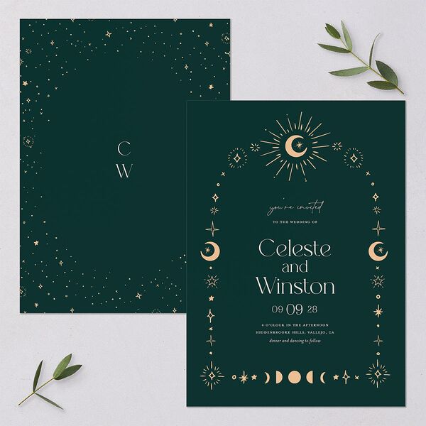 Celestial Galaxy Wedding Invitations Dark Emerald Signature Blank No Standard