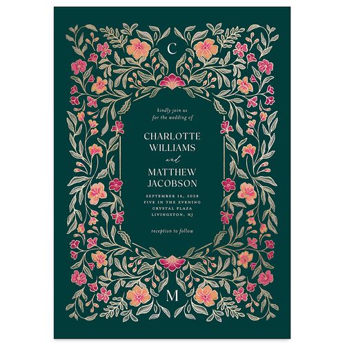 Botanical Textile Foil Wedding Invitations Gold Wave Signature Blank No Standard