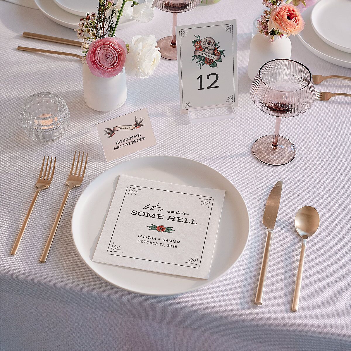 Til Death Tattoos Luncheon Napkins Linen Napkin Uncoined