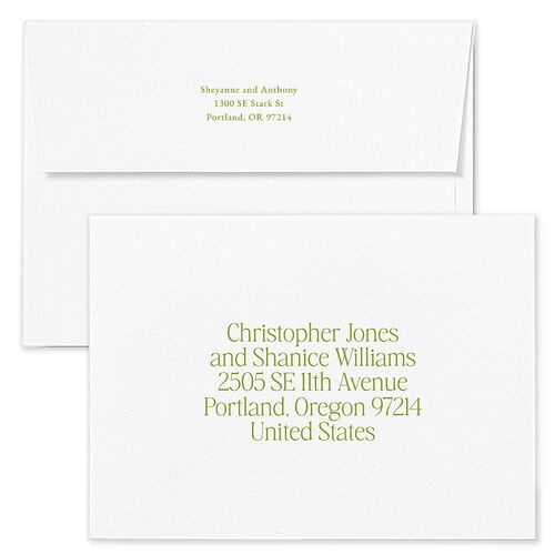 Modern Editorial Wedding Date Save The Date Card Envelopes White Meadow Both Recipient and Return Addresses Signature Standard
