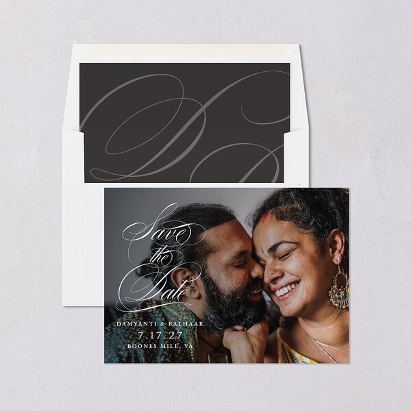 Vintage Flourish Save The Date Cards Pure White Signature smooth Blank No Standard