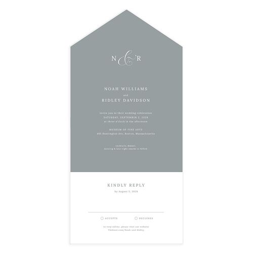 Elegant Polished Minimalist All-in-One Wedding Invitations Ocean Signature Light Both Recipient and Return Addresses No