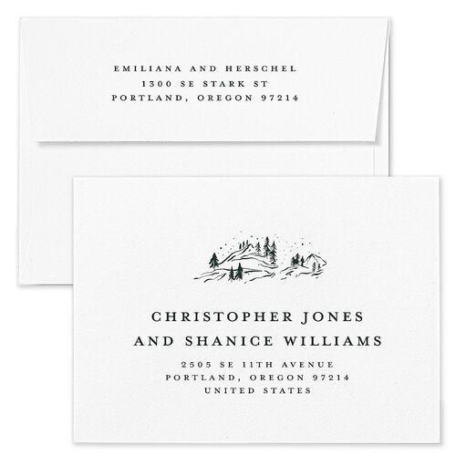 Mountain Retreat Holiday Card Envelopes Kraft Dark Green Recipient Address Standard Signature