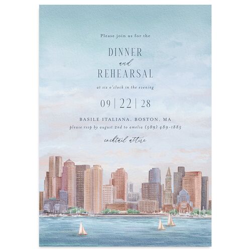 Boston Skyline Rehearsal Dinner Invitations Midnight Navy Signature Blank