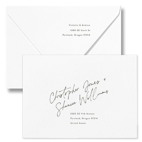 Signed Wedding Invitation Euro Envelopes White Hunter Green Return Address Luxe Signature