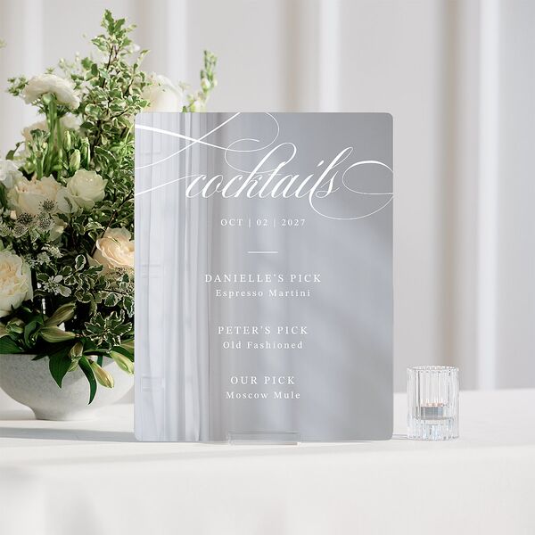 Photo Vow Mirrored Acrylic Bar Tabletop Sign Small Pure White Mirrored Acrylic S Standard Tabletop Bar