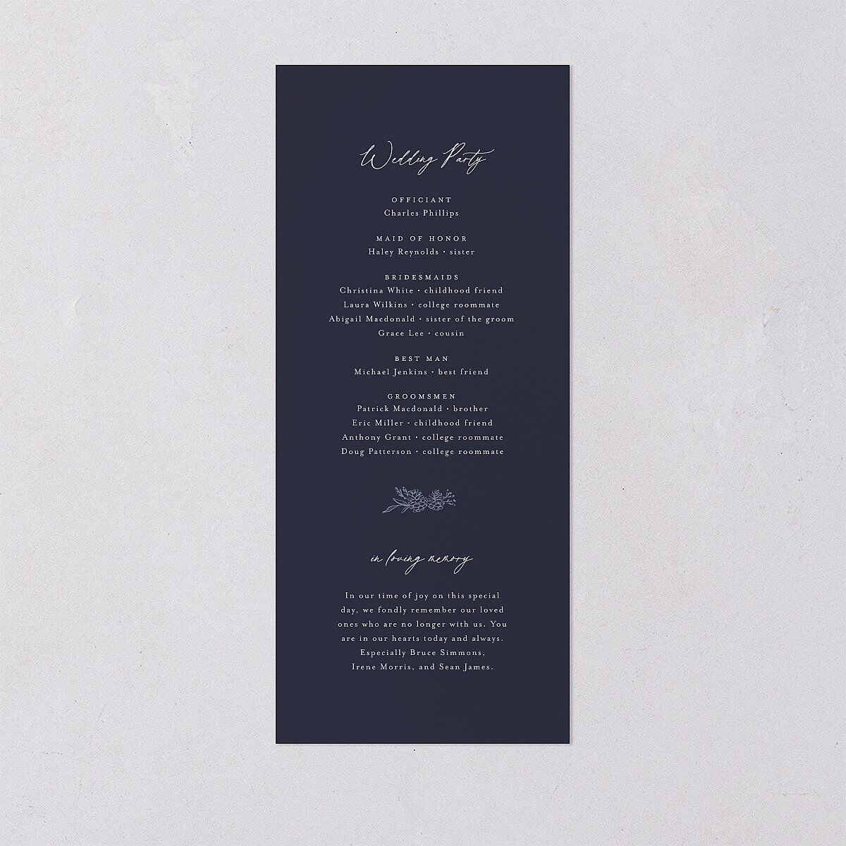 Romantic Branches Wedding Programs Navy Signature